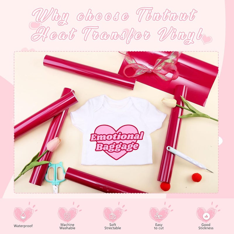 Tintnut Red Iron on Vinyl -6 Sheets 12" x 10" Love Potion Red Heat Transfer Vinyl for Fabrics HTV Vinyl Compatible with Cricut and Silhoutte Cameo - Image 3